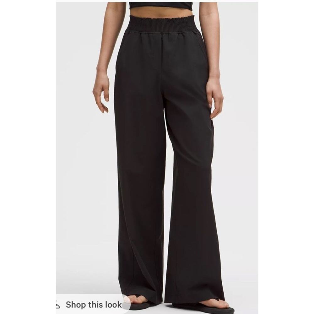 Lululemon NWT $128 stretch woven Ruffle Waist Wide Leg Pants Size XL Black F2